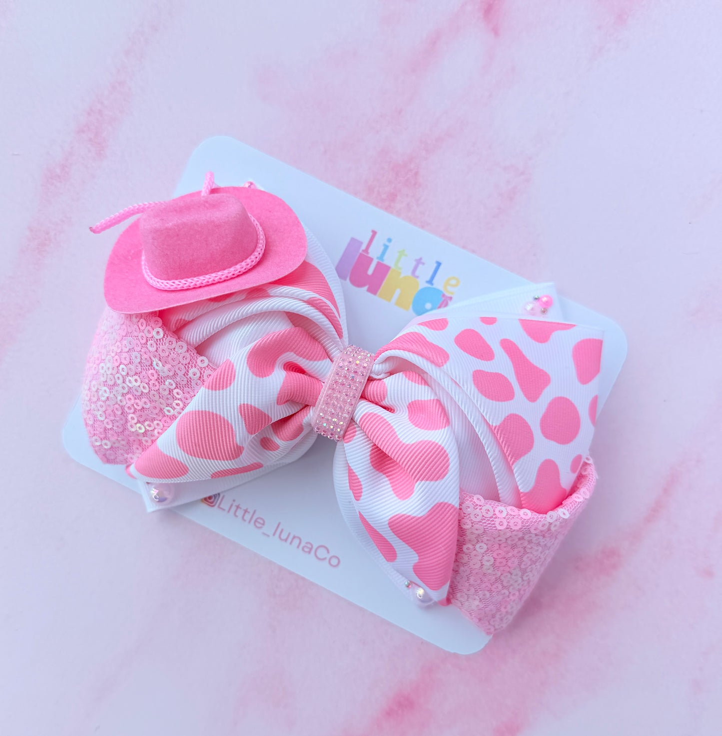 Pink Cowgirl Hair Bow | Moño Vaquita Vaquera Rosa